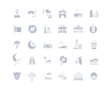 Beyaz arka planda basit bahreyn simgeleri biriktir. Web siteleri, mobil uygulamalar ve kavramlar için modern gri gölgeler işaretleri