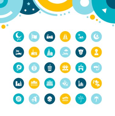 Renk çemberleri üzerinde bahreyn 'in basit simgelerini toplayın. Web siteleri, mobil uygulamalar ve kavramlar için modern beyaz işaretler