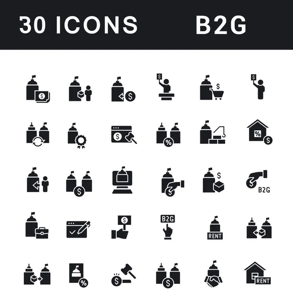 Sammlung Einfacher B2G Symbole Auf Weißem Hintergrund Moderne Schwarz Weiß — Stockvektor