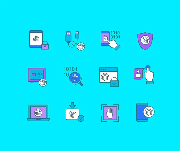 Colección Iconos Simples Biometría Sobre Fondo Azul Signos Color Modernos — Vector de stock