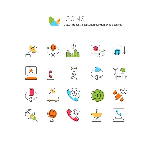 Conjunto Iconos Línea Vectorial Servicio Comunicación Para Conceptos Modernos Web — Vector de stock