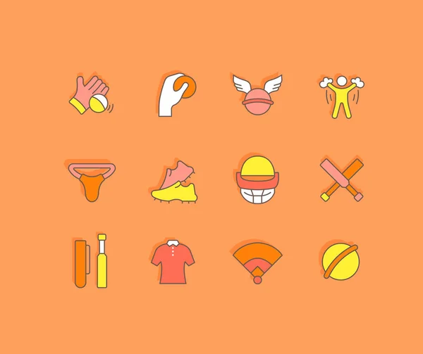 Sammlung Einfacher Cricket Ikonen Auf Orangefarbenem Hintergrund Moderne Farbschilder Für — Stockvektor