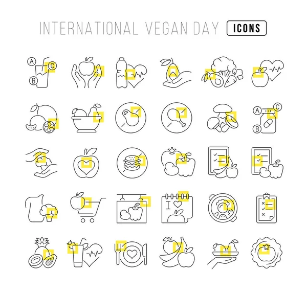 Establezca Iconos Delgados Línea Vectorial Del Día Vegano Internacional Diseño — Vector de stock