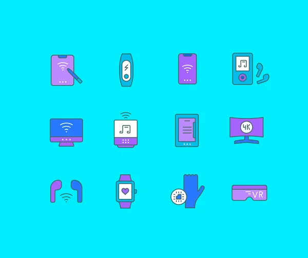 Colección Iconos Simples Aparatos Modernos Sobre Fondo Azul Signos Color — Vector de stock