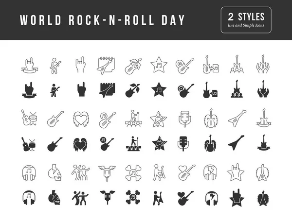 Colección Iconos Vectoriales Blanco Negro Del Día Mundial Del Rock — Vector de stock