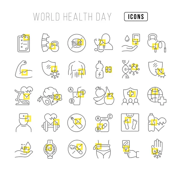 Set Vector Line Thin Icons World Health Day Linear Design — Stock Vector