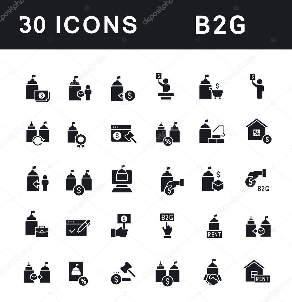 Collection simple icons of b2g on a white background. Modern black and white signs for websites, mobile apps, and concepts