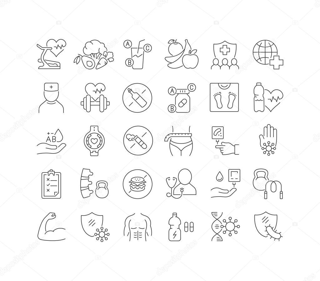 Set vector line thin icons of world health day in linear design for mobile concepts and web apps. Collection modern infographic pictogram and signs.