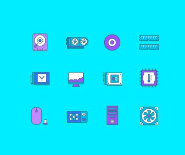 Mavi arkaplandaki basit bilgisayar güncelleme simgeleri koleksiyonu. Web siteleri, mobil uygulamalar ve kavramlar için modern renk işaretleri