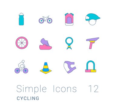 Beyaz arkaplanda bisiklet sürmenin basit simgelerini toplamak. Web siteleri, mobil uygulamalar ve kavramlar için modern renk işaretleri