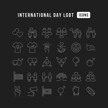 Mobil kavramlar ve web uygulamaları için doğrusal tasarım için uluslararası gün LGBT 'nin vektör çizgisi ince simgelerini ayarlayın. Koleksiyon modern infografik resim ve işaretler.