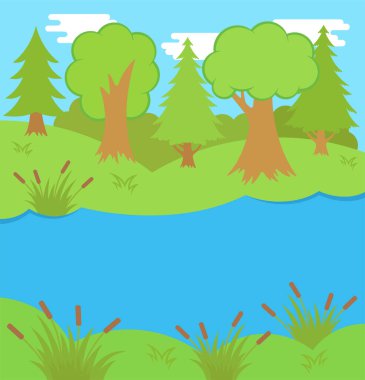 Kedi teknede balık yakalıyor. Kedi ve güneşli manzaranın çocuk tasviri.