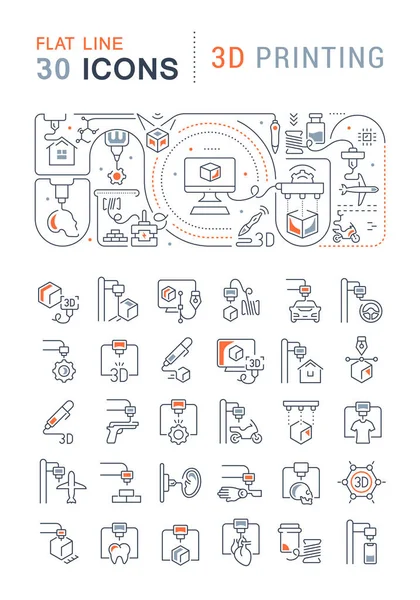 Set Vectorlijnpictogrammen Tekens Symbolen Met Platte Elementen Van Printen Voor — Stockvector