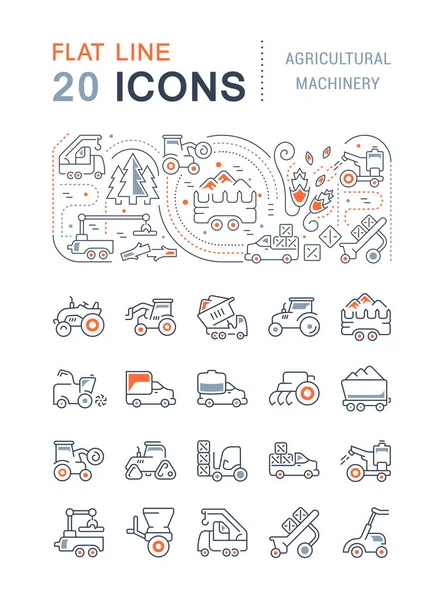 Conjunto Iconos Línea Vectorial Signos Símbolos Con Elementos Planos Maquinaria — Vector de stock