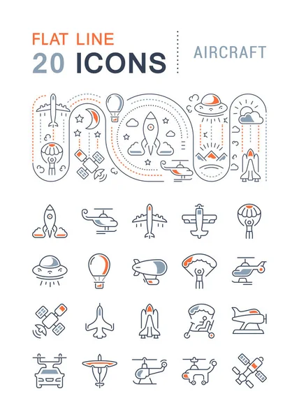 一套矢量线图标 符号和符号与平面元素的飞机的现代概念 网络和应用 信息图形标识和象形文字的收集 — 图库矢量图片
