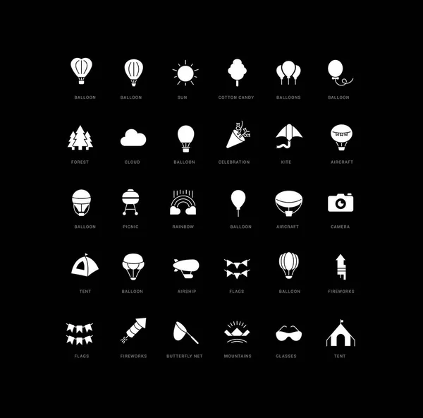 Colección Iconos Vectoriales Blanco Negro Del Festival Globos Diseño Sencillo — Vector de stock