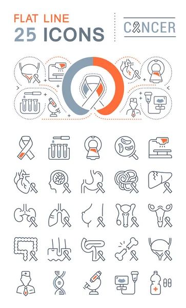 Establezca Iconos Línea Vectorial Signos Símbolos Cáncer Diseño Plano Con — Vector de stock