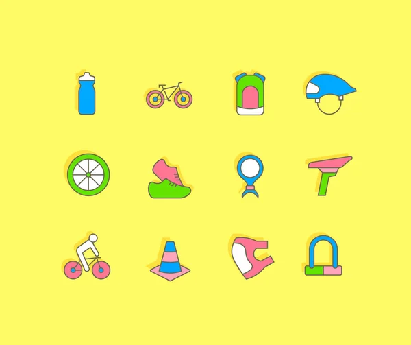 Коллекция Простых Икон Велоспорта Желтом Фоне Современные Цветовые Знаки Веб — стоковый вектор