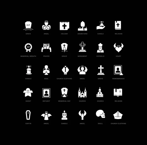 Збірка Векторних Чорно Білих Іконок Свята Всіх Душ Простому Дизайні — стоковий вектор