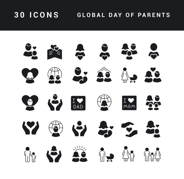 Gyűjteménye Vektor Fekete Fehér Ikonok Globális Nap Szülők Egyszerű Design — Stock Vector