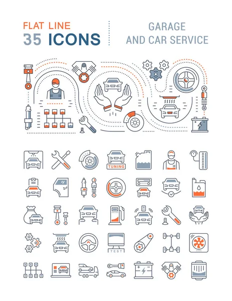 Conjunto Iconos Línea Vectorial Signo Símbolos Con Elementos Planos Garaje — Vector de stock