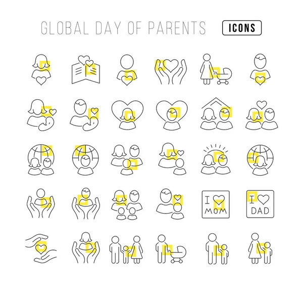 Ställ Vektorlinje Tunna Ikoner För Global Dag För Föräldrar Linjär — Stock vektor