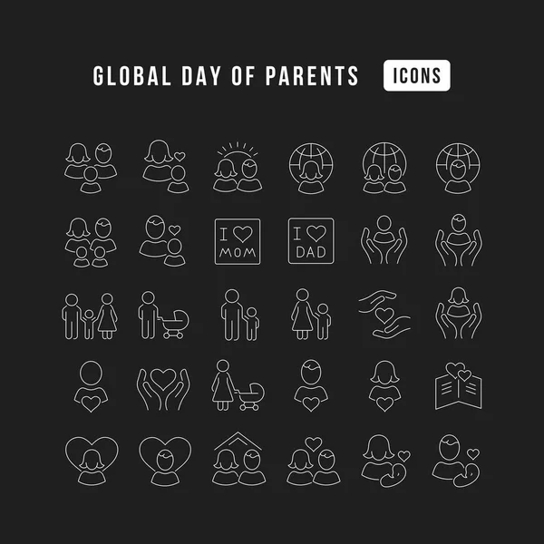 Establezca Iconos Delgados Línea Vectorial Del Día Global Los Padres — Vector de stock