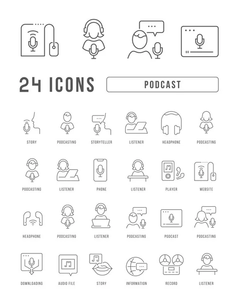 Set Vector Line Thin Icons Podcast Linear Design Mobile Concepts — Stock Vector