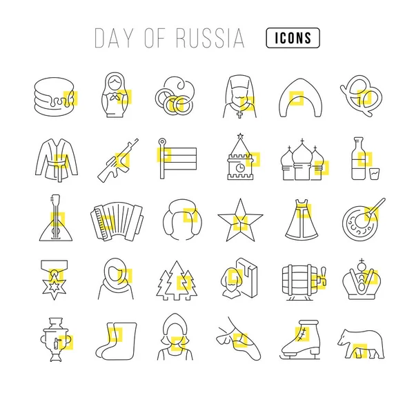 Establecer Línea Vectorial Iconos Delgados Del Día Rusia Diseño Lineal — Archivo Imágenes Vectoriales