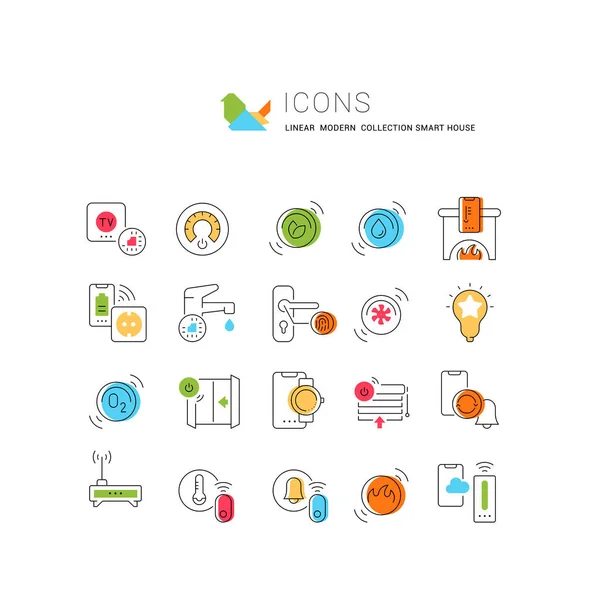 Colección Iconos Lineales Casa Inteligente Para Conceptos Modernos Web Aplicaciones — Archivo Imágenes Vectoriales