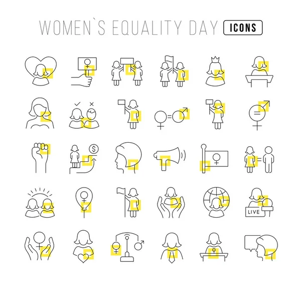 Set Vector Line Thin Icons Women Equality Day Linear Design — Stock Vector