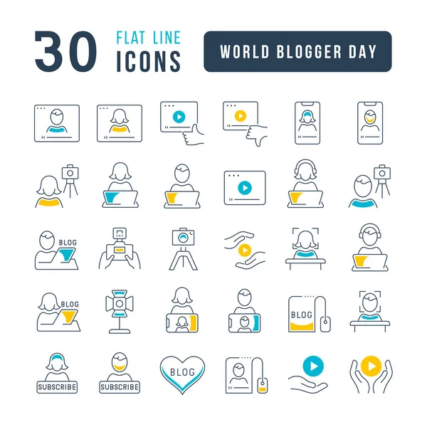 Establezca Iconos Delgados Línea Vectorial Del Día Del Bloguero Mundial — Vector de stock