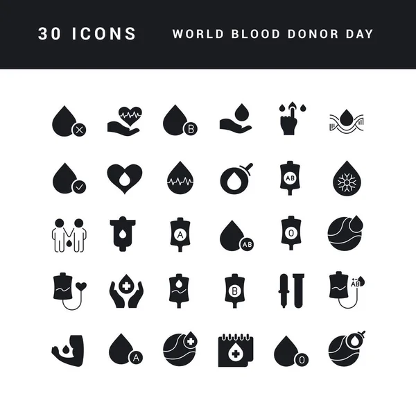 Συλλογή Διανυσματικών Ασπρόμαυρων Εικόνων Της Παγκόσμιας Ημέρας Αιμοδοσίας Απλό Σχεδιασμό — Διανυσματικό Αρχείο