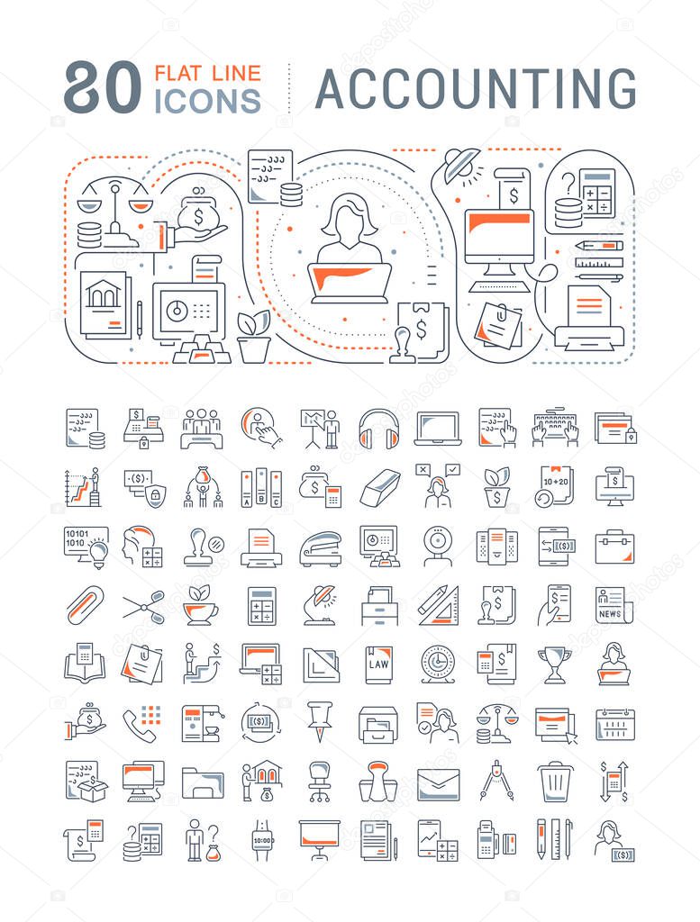 Set of vector line icons of accounting for modern concepts, web and apps.
