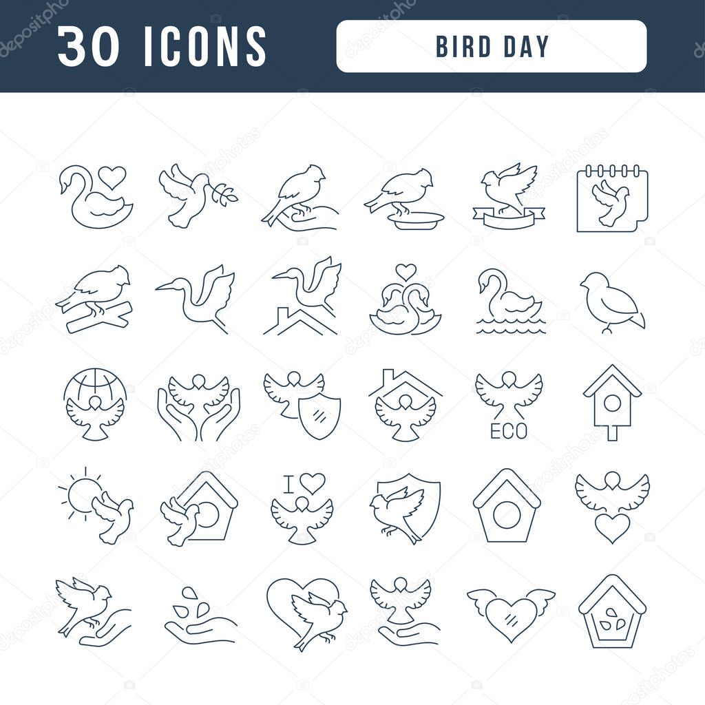 Set vector line thin icons of bird day in linear design for mobile concepts and web apps. Collection modern infographic pictogram and signs.