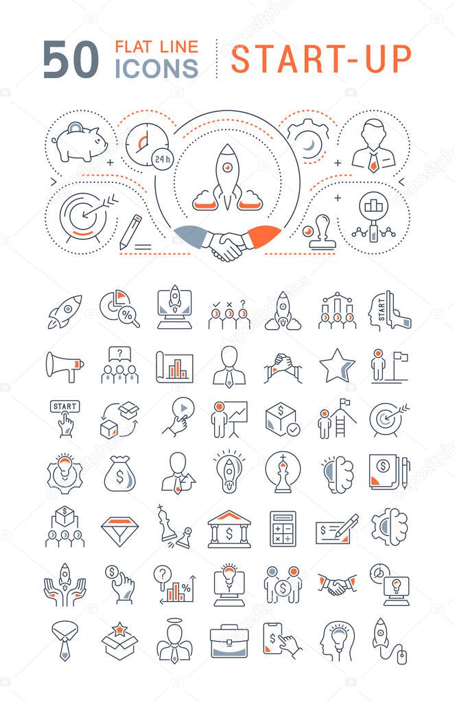 Set of vector line icons of startup for modern concepts, web and apps.