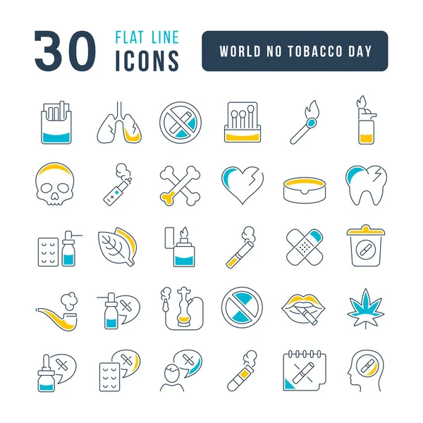 Set Vector Line Thin Icons World Tobacco Day Linear Design — Stock Vector