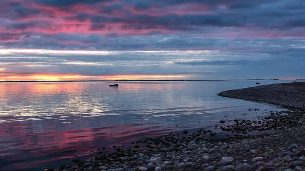 Puesta Sol Sobre Mar Báltico Sueco Una Tarde Con Barcos —  Fotos de Stock