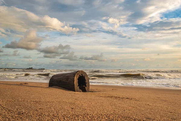 Costa Oro África Con Tronco Hueco Playa Atardecer Axim Ghana — Foto de Stock