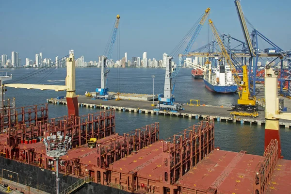 Utsikt Över Hamnen Och Staden Bakgrunden Cartagena Colombia — Stockfoto