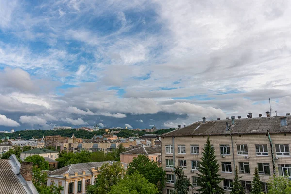 Splendida Vista Sulla Città Kiev Chiesa Sant Andrea Durante Tramonto — Foto Stock