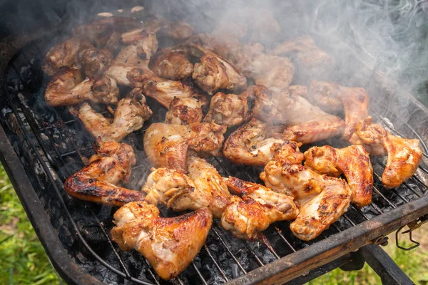 Monte Saboroso Delicioso Saboroso Atender Asas Frango Com Odor Agradável — Fotografia de Stock