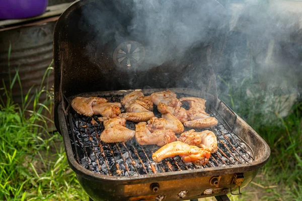 Monte Saboroso Delicioso Saboroso Atender Asas Frango Com Odor Agradável — Fotografia de Stock