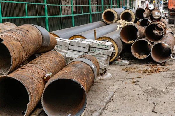 Kyiv Kiev Ukraine August 2020 Replacement Old Rusty Pipes Plumbing — Stock Photo, Image