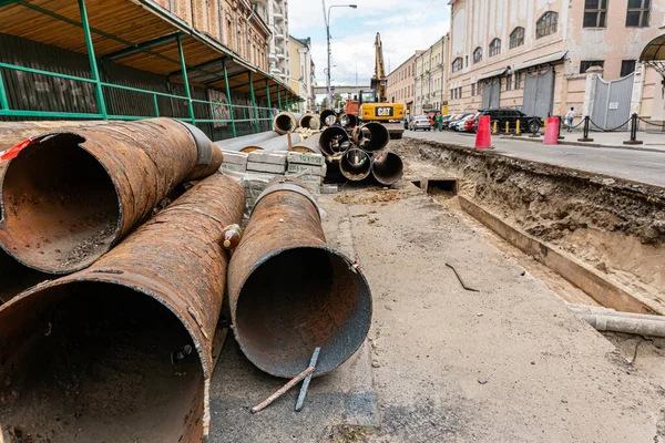 Kiev Kiev Oekraïne Augustus 2020 Vervanging Van Oude Roestige Leidingen — Stockfoto