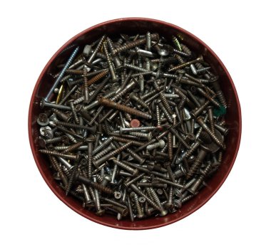 çeşitli eski vidalar ve donanım