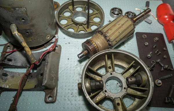 the electric motor is disassembled. Electric motor parts are separate