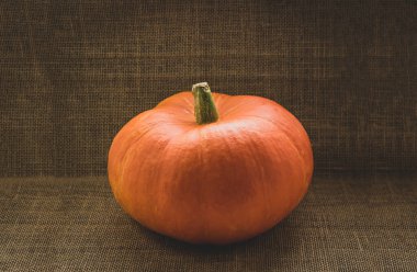 Sırtüstü uzanan parlak turuncu balkabağı, yakın plan. Kırsal biçim