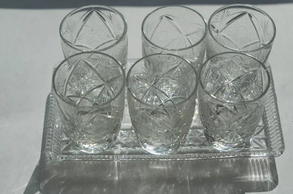 crystal vodka glasses made in the USSR. Vintage crystal glass shots glasses