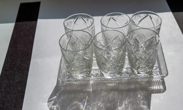 Cristales Vodka Hechos Urss Vidrio Cristal Vintage Disparos Gafas — Foto de Stock